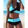 Комплект бикини из двух частей с цветными блоками и открытой спиной, эластичные купальники с завязками на шее, женская одежда для плавания и купальники