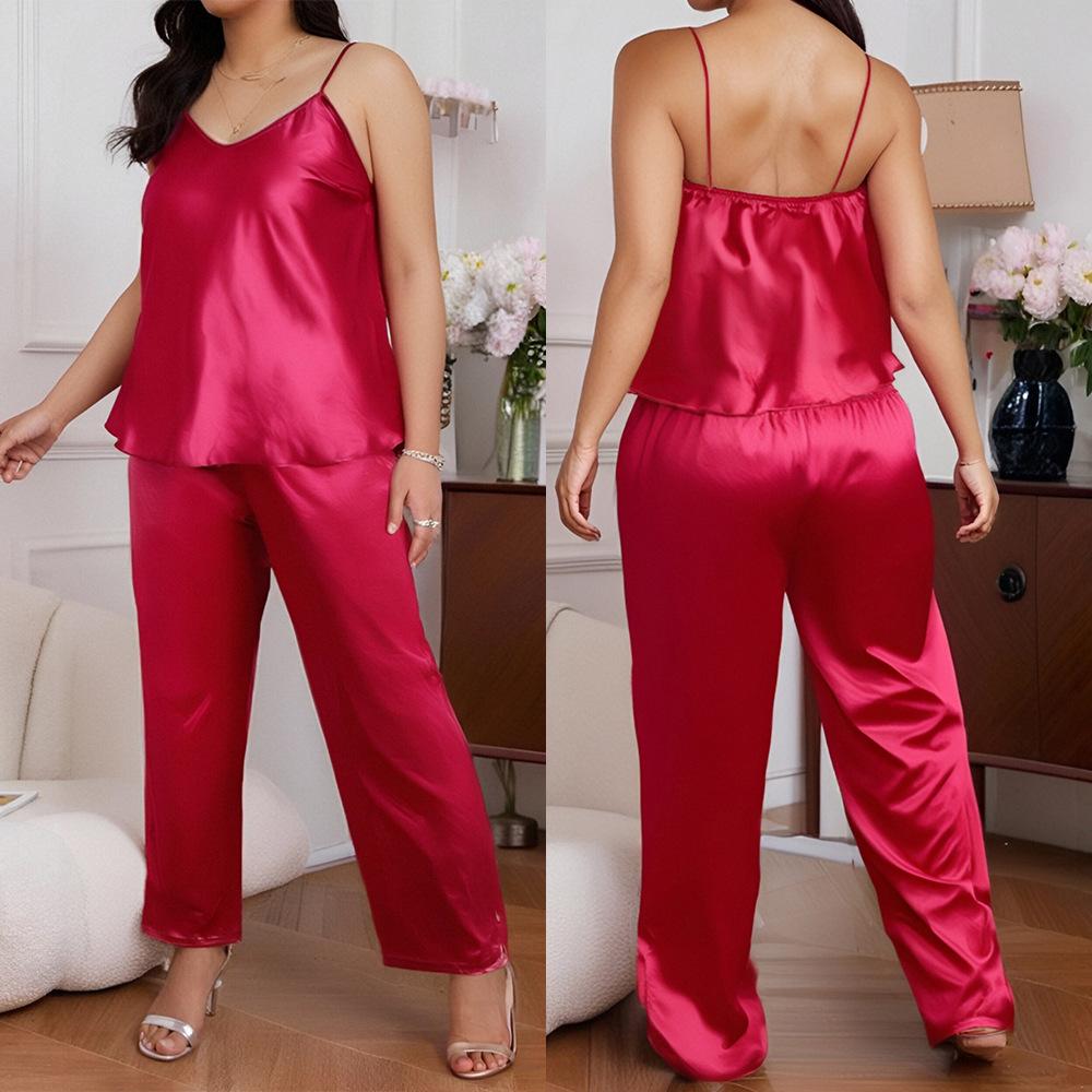 Большие размеры женские новые однотонные принтованные брюки-халтер комплект из двух частей пижамы