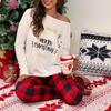 Женский рождественский повседневный свободный брючный костюм с длинными рукавами и принтом «Merry Christmas/Let It Show» в клетку