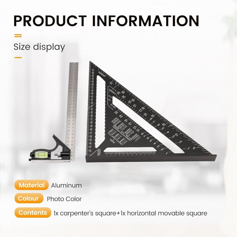 12inch Rafter Square and Combination Triangle Square,Carpenter Square,Woodworking Framing Square,Ruler Protractor Layout