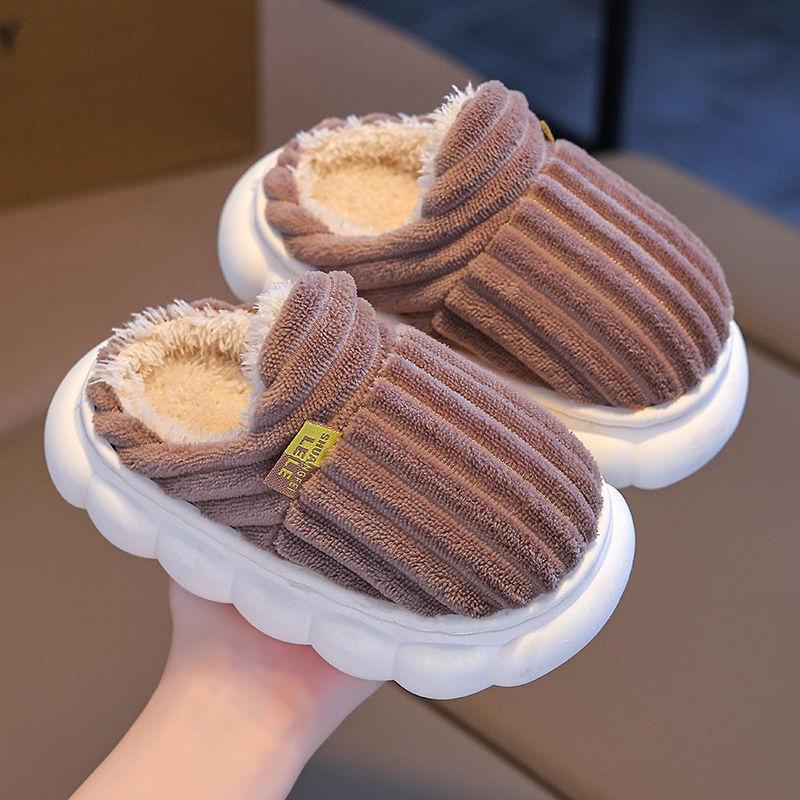 Детские удобные нескользящие бархатные тапочки 2024 года: Теплые, на толстом каблуке, пушистые, из хлопка для мальчиков и девочек