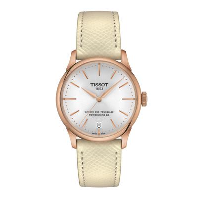 Часы TISSOT Chemin des Tourelles Powermatic 80, 34 мм, кожаный ремешок, серебристый циферблат [Официальный импорт] T1392073603100
