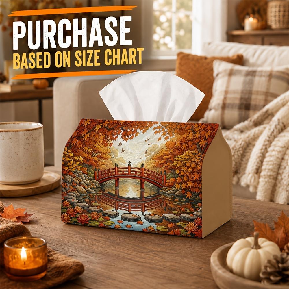 1pc Oriental Zen Garden Tissue Box - River Bridge Pond Napkin Storage Box, Suitable for Rolls/Facial Tissues/Single Sheets, Available for Halloween Fa