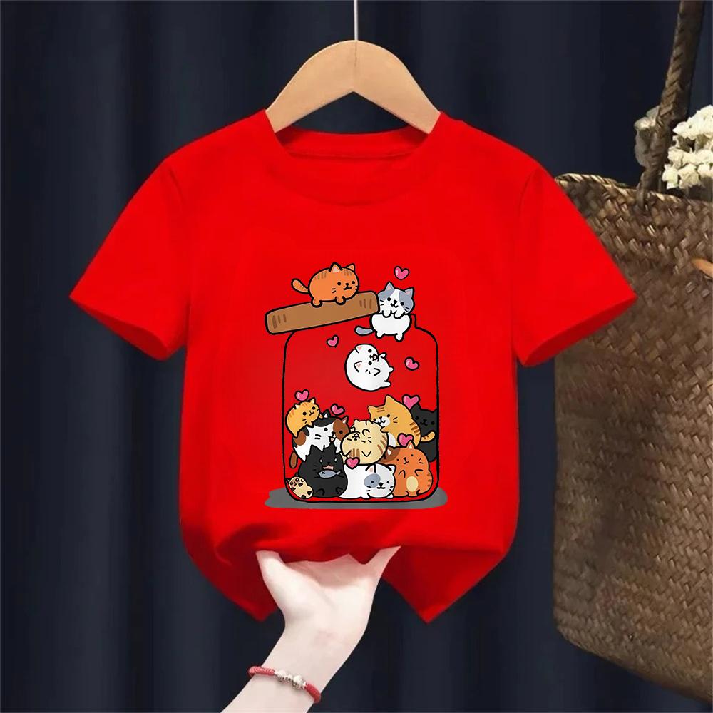 Модная смешная футболка с кошкой для детей, с буквенным принтом, с коротким рукавом, с круглым вырезом, для мальчиков и девочек, повседневная, летняя, дышащая футболка