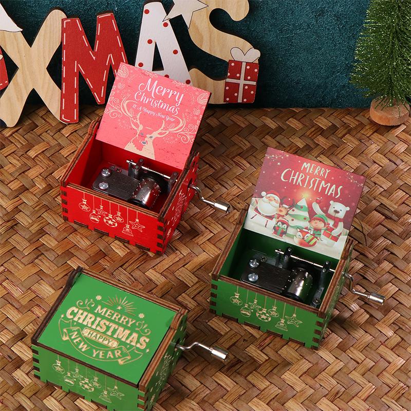 Рождественская деревянная музыкальная шкатулка с рукояткой на Хэллоуин, веселое рождественское украшение для дома, подарок на Рождество, день рождения, год