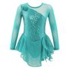 Girls Long Sleeve Mesh Patchwork Style Irregular Sequins Decor Dress Skating Dance Gymnastic Dress