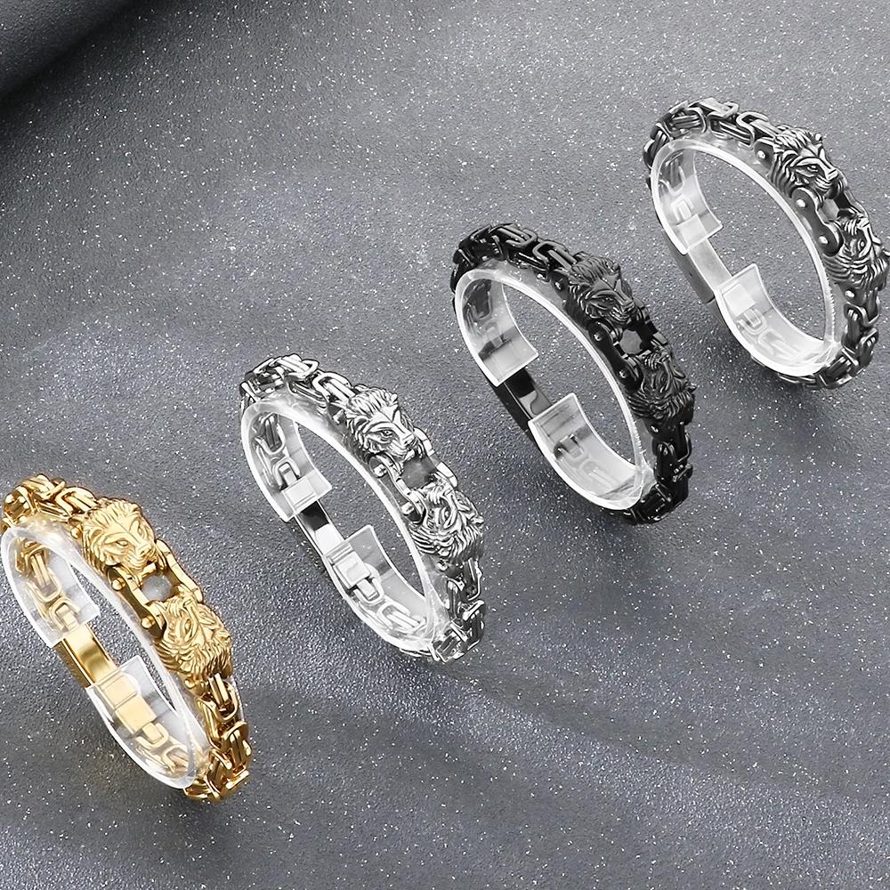 Крутой мужской браслет-цепочка с головой льва шириной 7 мм, винтажный, черненый, из нержавеющей стали 316l, готическая байкерская бижутерия для мужчин