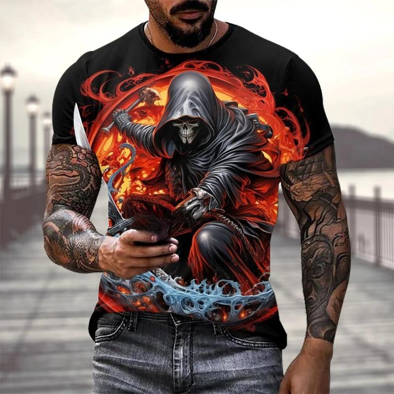 Funny 3D Horror Skull Print T Shirt For Men Casual O-neck Short Sleeve Tops Summer Trend Street Clothing Fashion Loose Men's Tee