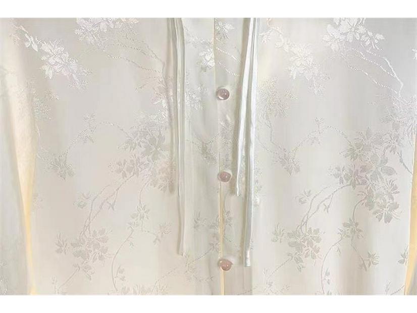 Женский жаккардовый топ в национальном стиле 2024: Весенне-осенняя рубашка премиум-класса со стойкой