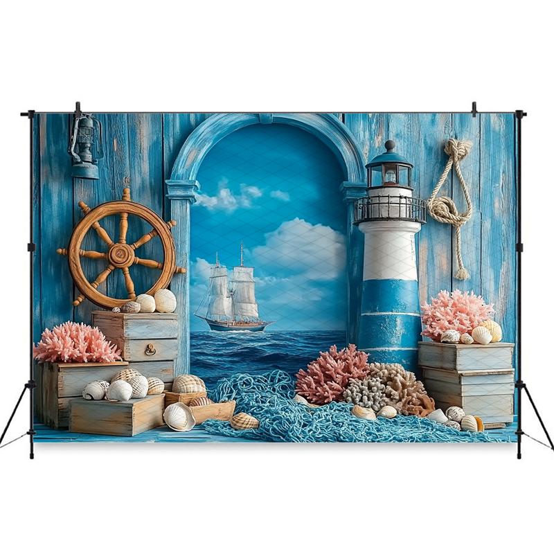Mocsicka Фотофон День Рождения Дети Baby Shower Портретный Фон Синяя Часовая Башня Парусник Узоры Декор Фотостудия