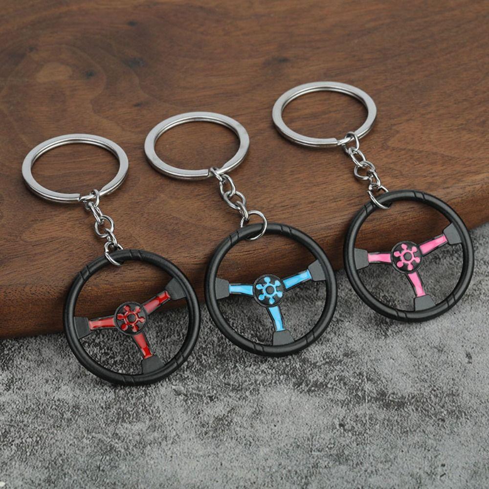 Mini Size Steering Wheel Keychain Metal Material Metal Keyring Bag Pendant For Car Enthusiasts