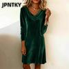 JPNTKY Модные Осенние Зимние Однотонные Платья с Принтом, Длинным Рукавом, Круглым Вырезом, Повседневные