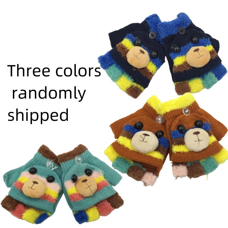 Осень-зима, детские перчатки с пятью пальцами, варежки на половину пальцев для мальчиков, детские вязаные варежки, милые теплые флип-перчатки с героями мультфильмов