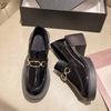 Metal Chain Platform Spring and Autumn Loafers Women's Black Thick Heel High Heel Retro British Small Leather Shoes One Pedal Single Shoes