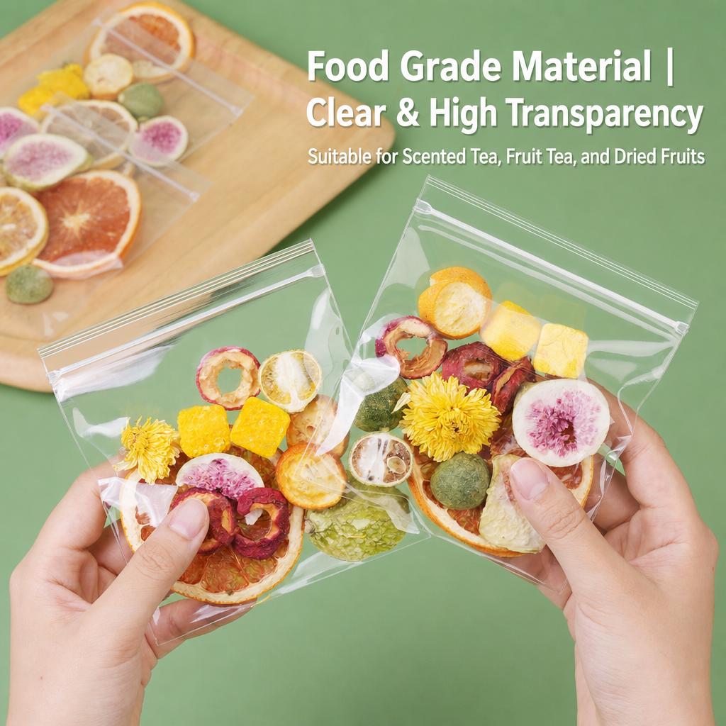 Food Grade PP Ziplock Bags Clear Transparent Self Sealing Pouches for Scented Tea Fruit Dried Food Jewelry Packaging