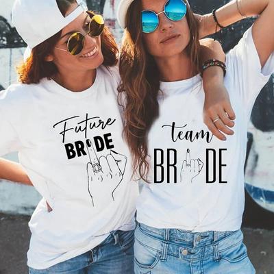 Женская футболка Team Bride Топы для будущей невесты Футболка для девичника Футболки с коротким рукавом EVJF Футболки на свадьбу / девичник с кольцом на пальце