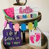 Summer Tiered Tray Decoration Items (set Of 8) Wooden Plaque Watermelon Popsicle Beach Home Shelf Coffee Table Decoration