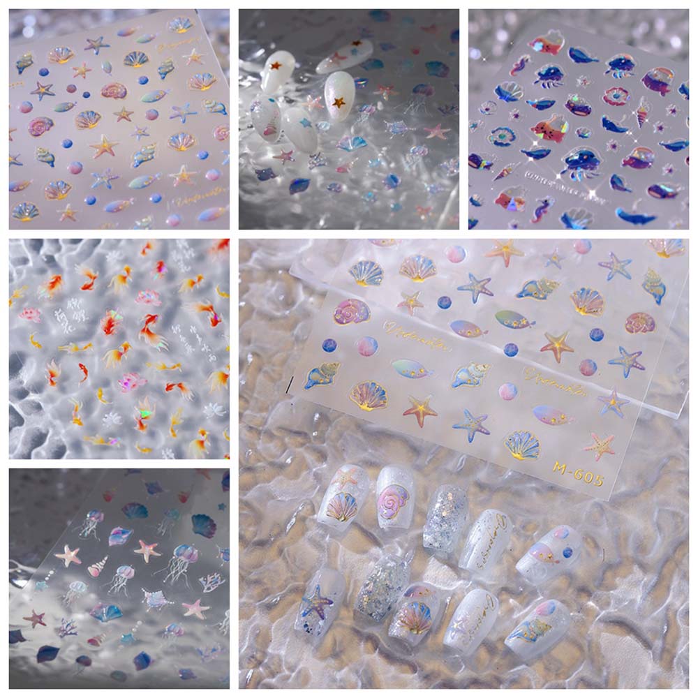 Ракушки Океан Наклейки для ногтей Украшения для ногтей Дельфин Океан Красочные наклейки для ногтей Океан Женщины