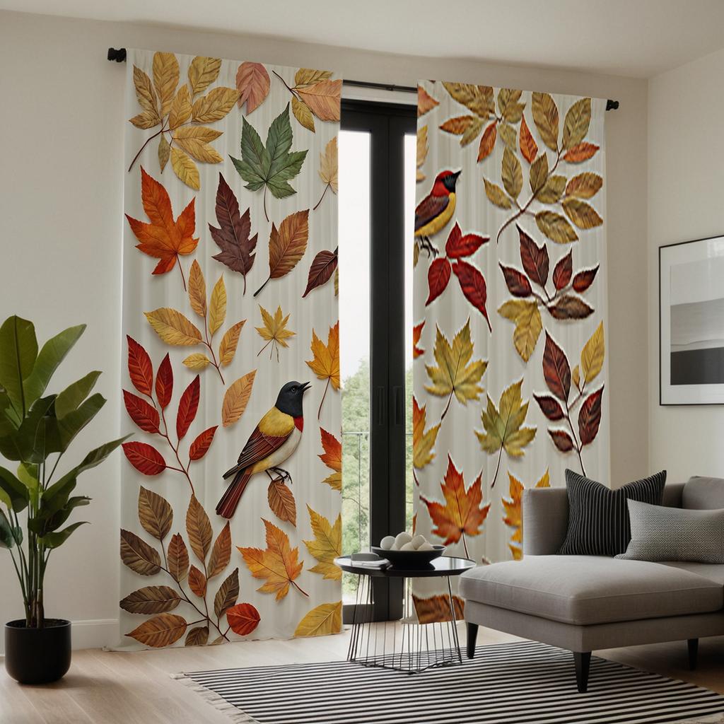 2 штуки кленовый лист HD повсюду Сорока шторы Желтый галстук шторы с цифровой печатью Стиль домашнего декора Украсить гостиную р