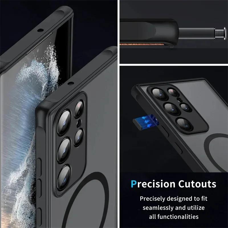 Магнитный роскошный матовый чехол для телефона Samsung Galaxy S25 S24 S23 S22 Ultra Plus FE, защитный объектив, беспроводная зарядка, противоударный чехол