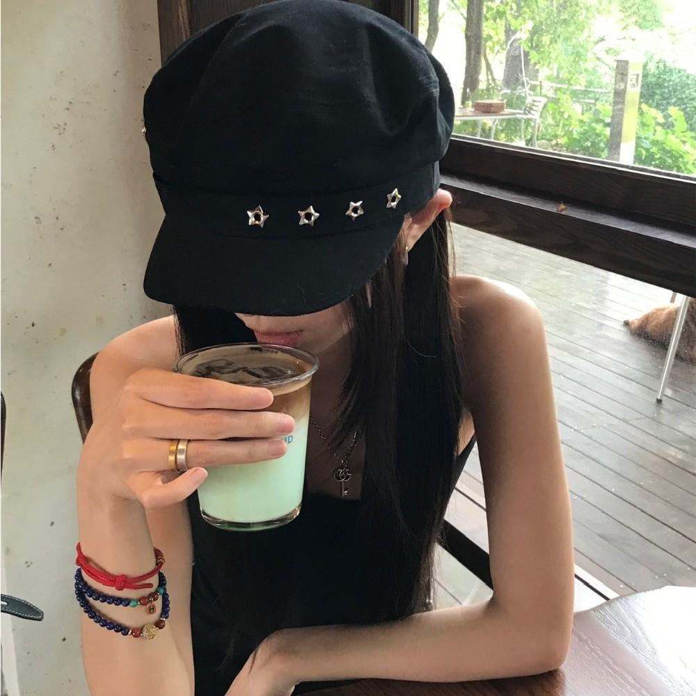 Flat Top Octagonal Cap Vintage Newsboy Hats Casual Star Hole Berets Ladies