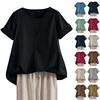 Womens Shirt Round Neck Short Sleeve Blouse Tops Fashion Solid Color Loose Casual Summer Tops