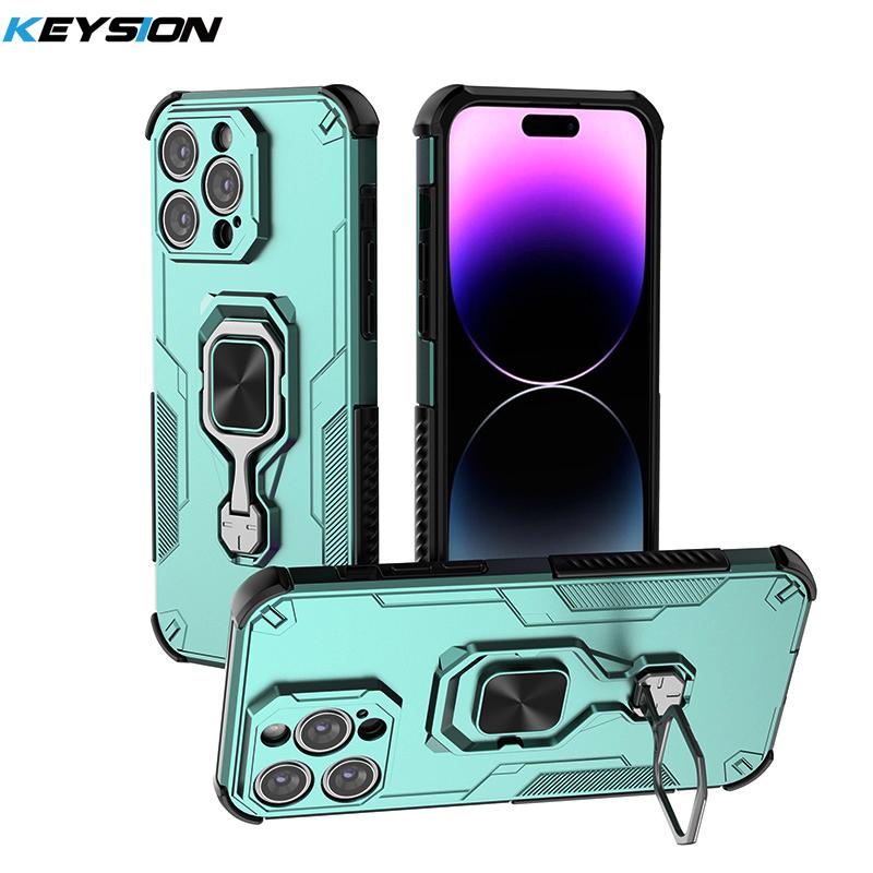 KEYSION Противоударный чехол для iPhone 15 Pro Max Мягкий силиконовый + PC вертикальный чехол-подставка для телефона на заднюю панель для iPhone 15 15 Plus