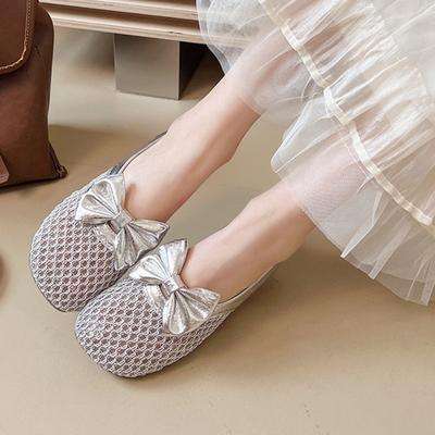 Баотоу Тапочки Женские Круглый Носок Сетка Дышащие Бант Уличная Обувь Мягкая Подошва Легкие Противоскользящие Пляжные Полушлепанцы