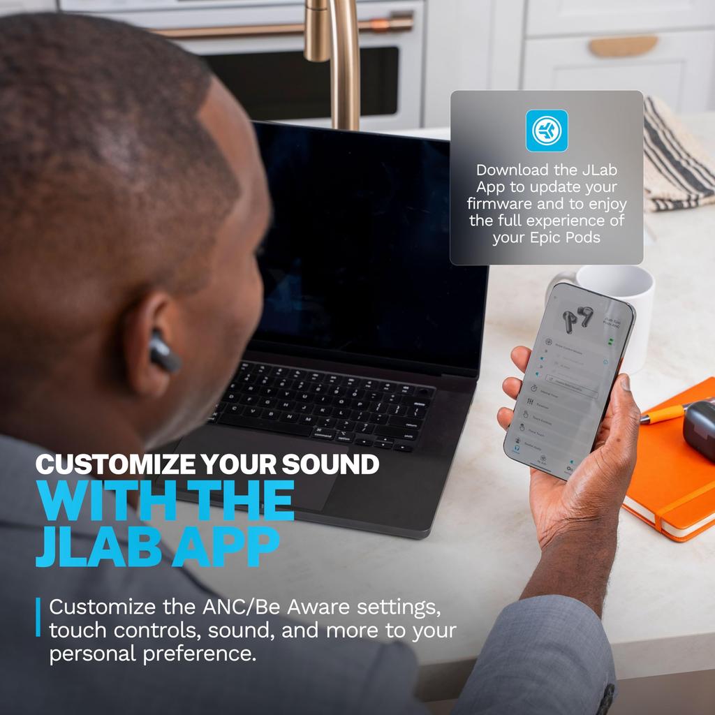 Беспроводные наушники JLab Epic Pods ANC с шумоподавлением, Bluetooth, черные.