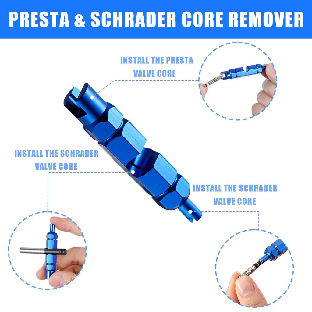 Presta Valve Core Bicycle Valve French Valve Core Conversion Adapter Bicycle Road Tire Air Valve Replacement Tool Wrench Tool Kit of (Набор 19)