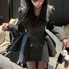 Womens Polka Dot Blazer Dress Long Sleeve A-line Skirt Double Breasted Waist Slim Short