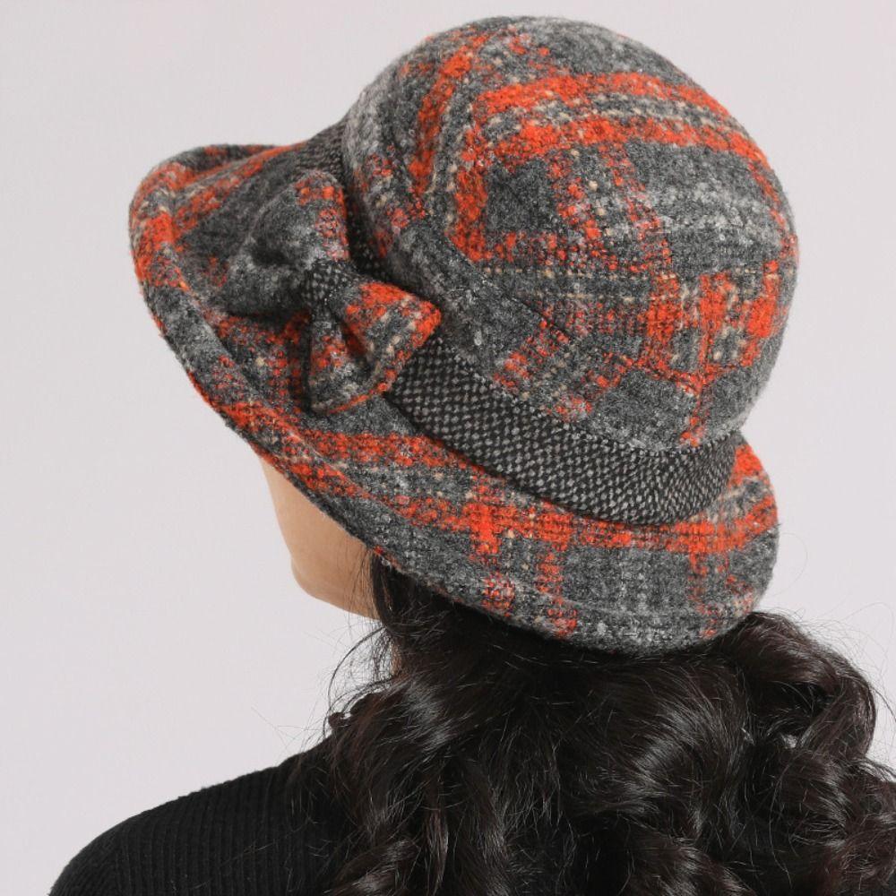 Tweed Women's Woolen Knitted Hat Windproof Bucket Hat Elegant Bowler Hat Outdoor Wear