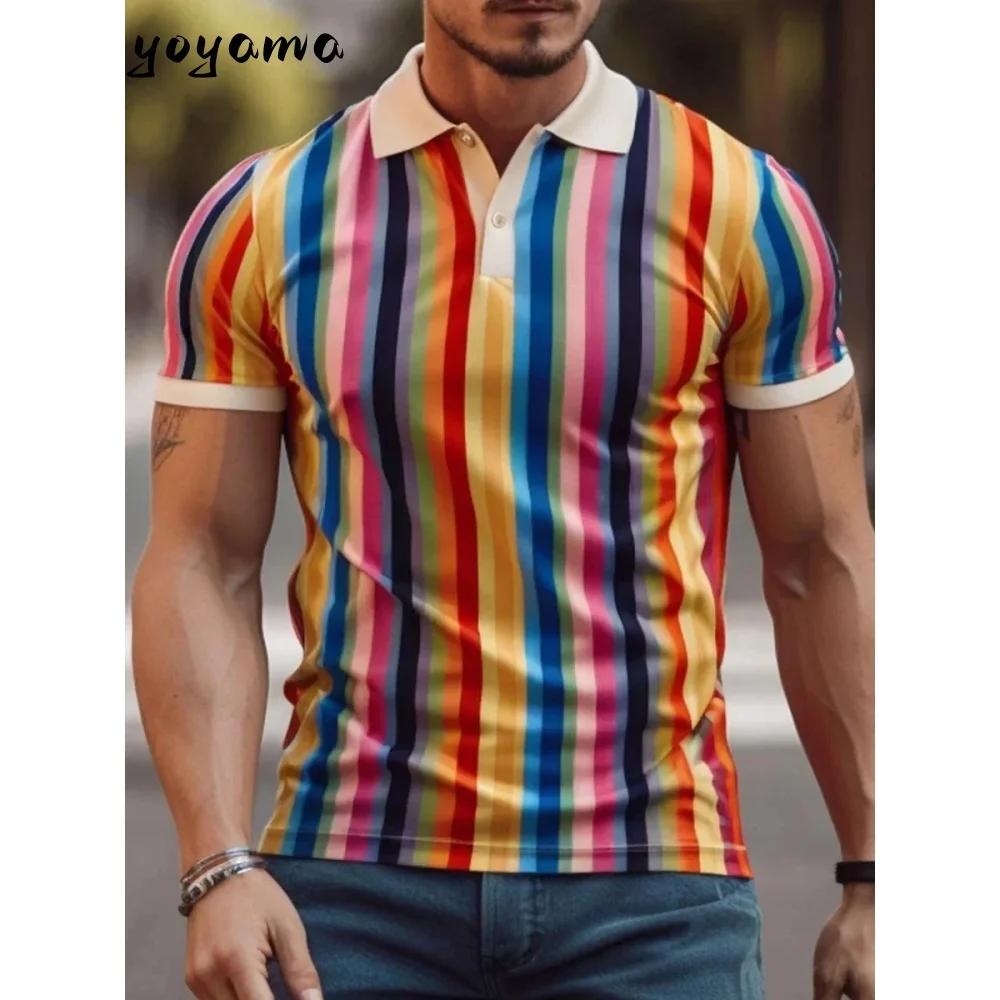 Trendy Striped Short-Sleeve Polo Shirt, Men's Casual Fashion Essential