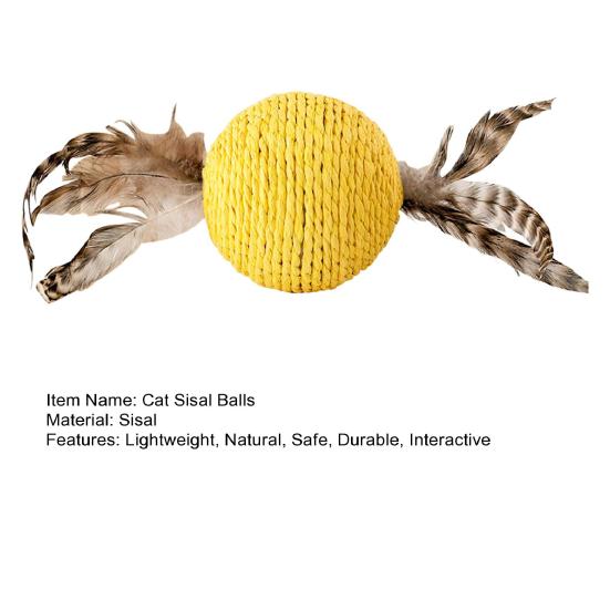 Cat Sisal Scratching Ball Toy Interactive Anti-Bite Sounding Toy Cat Scratcher Sisal Ball with Feather
