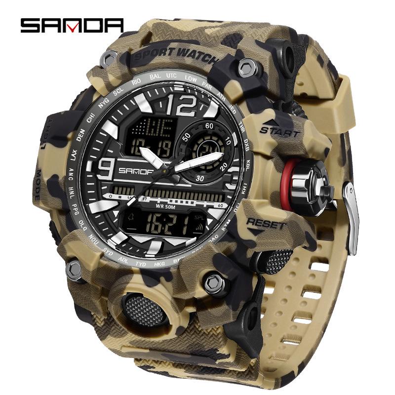 Sanda Молодежная Мода Светящиеся Водонепроницаемые Ударопрочные Будильник Мужские Часы
