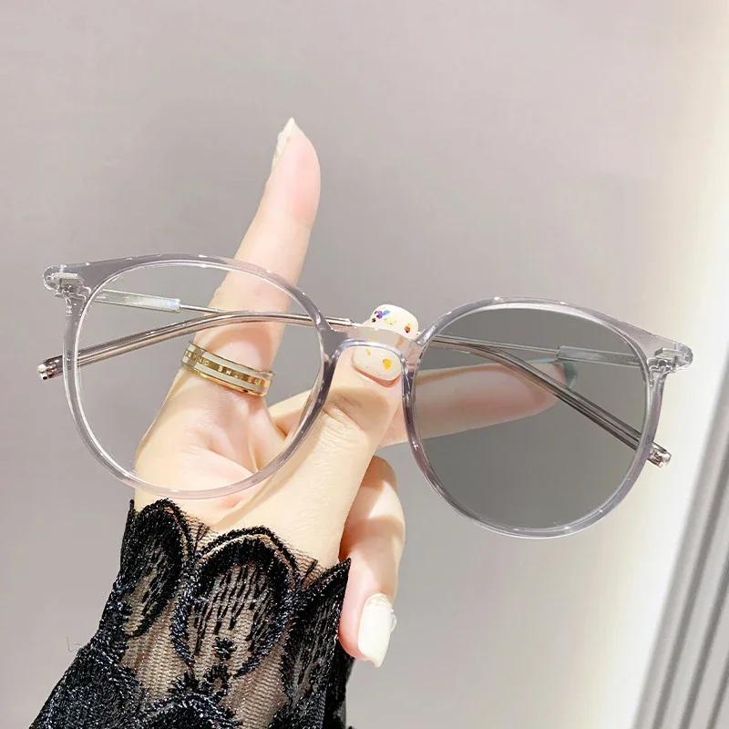 Модный тренд Круглые фотохромные очки для близорукости Солнцезащитные очки для мужчин и женщин Анти-синий свет Минус очки от 0 до -4.0