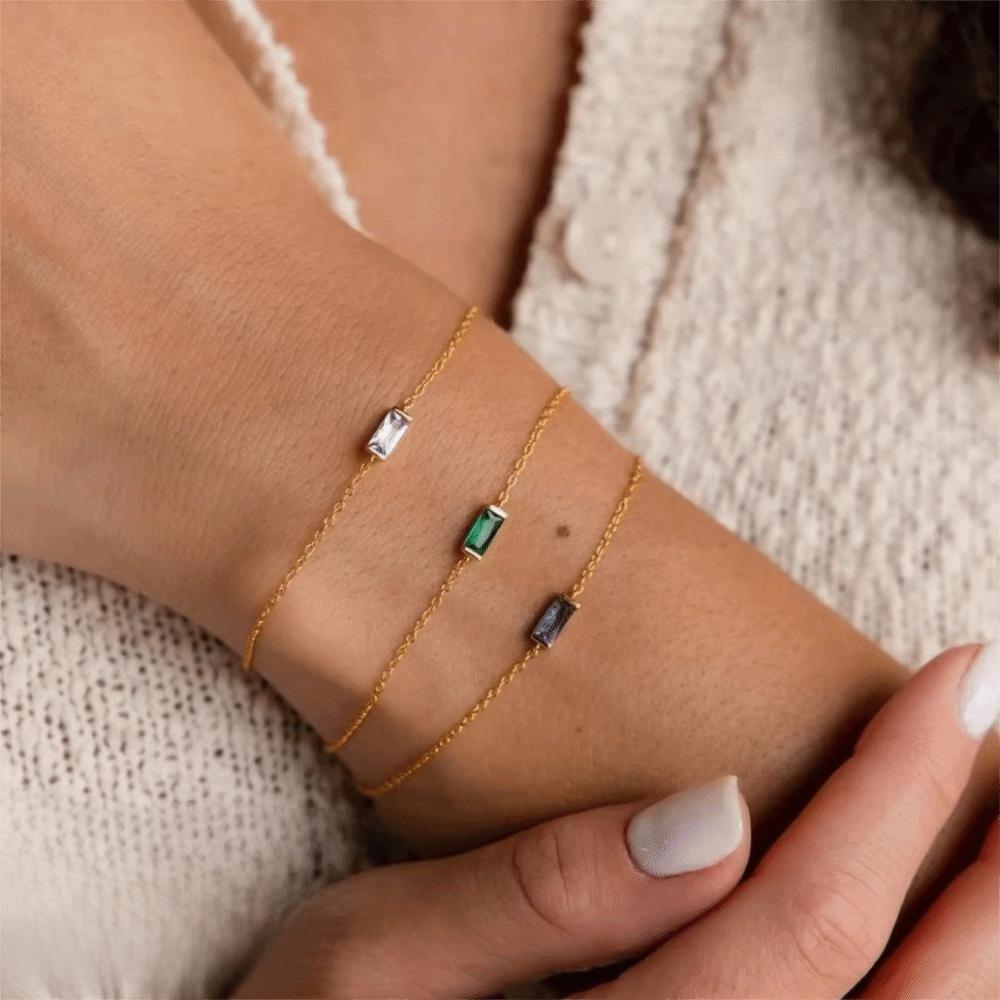 Square Zircon Gold Plated Bracelet Sparkling Minimalist Bracelet Birthstone Bracelet  Jewelry