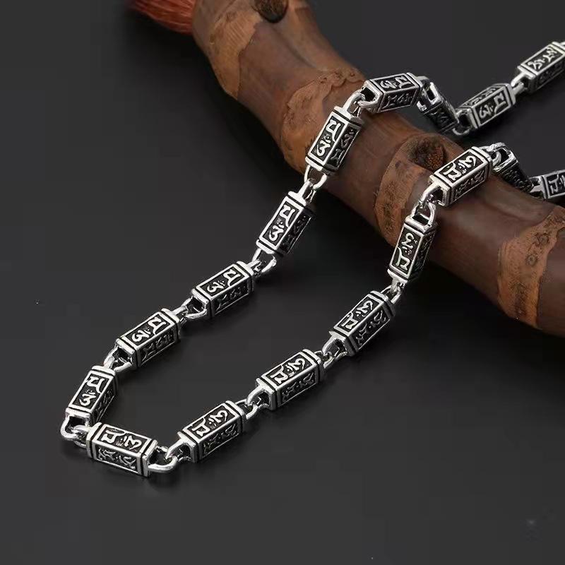 Retro Six-character Mantra Square Barrel Beads Stitching 6mm Necklace Men's Trendy Personality Necklace Men