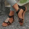Fashion Ankle Strap Braided Roman Sandals for Women 2025 Summer Shiny Crystal Flat Sandals Woman Comfortable Soft Non Slip Beach Shoes