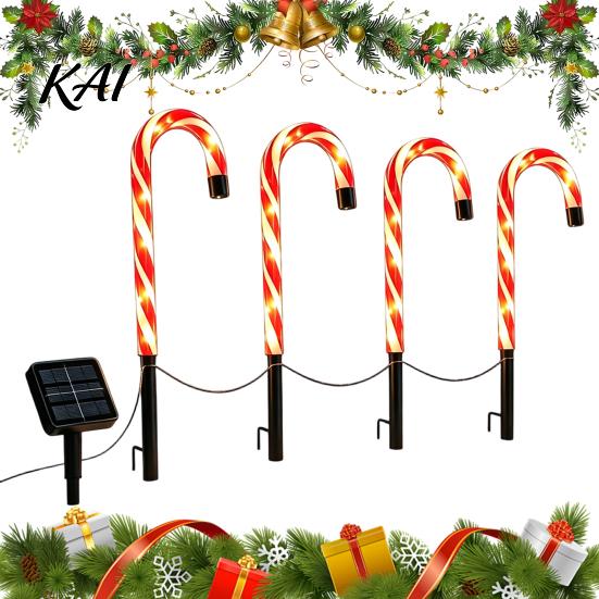 Decorative Lawn Lamps 4Pcs Solar Candy Cane Pathway Lights, Christmas Outdoor Stake Waterproof Decorations for Yard Garden Lights Patio Holiday