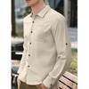 Soft and Comfortable Men's Collar Pocket Solid Color Button Up Cardigan Long Sleeved Linen Top Suitable for Daily Leisure