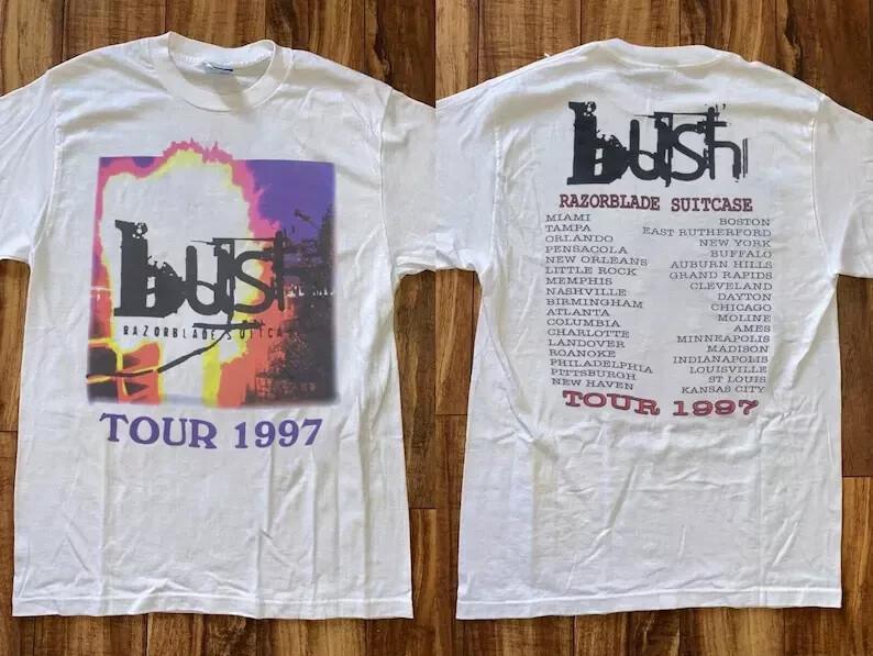 Винтажная футболка Bush Band Razorblade Suitcase Tour 1997 Подарок Фанатам Музыка Все Размеры Унисекс Футболка