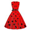 Женское вечернее платье, винтажное контрастное цветное платье в горошек с бантом на талии, трапециевидной формы с большими качелями, тонкое платье без рукавов с открытой спиной и V-образным вырезом, платье миди в стиле принцессы