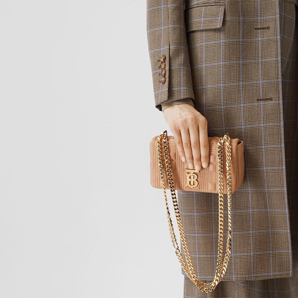 Burberry TB Monogram Quilted Lambskin Shoulder Bag With Gold Chain In Beige For Daily Use