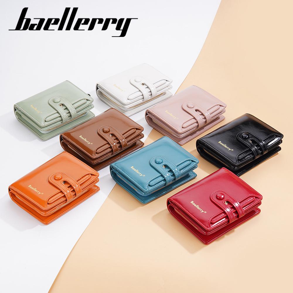 Женский кошелек Baellerry из блестящей кожи с масляной восковой пропиткой - Короткий, Много отделений для карт, Карман для монет на молнии, Универсальный дизайн
