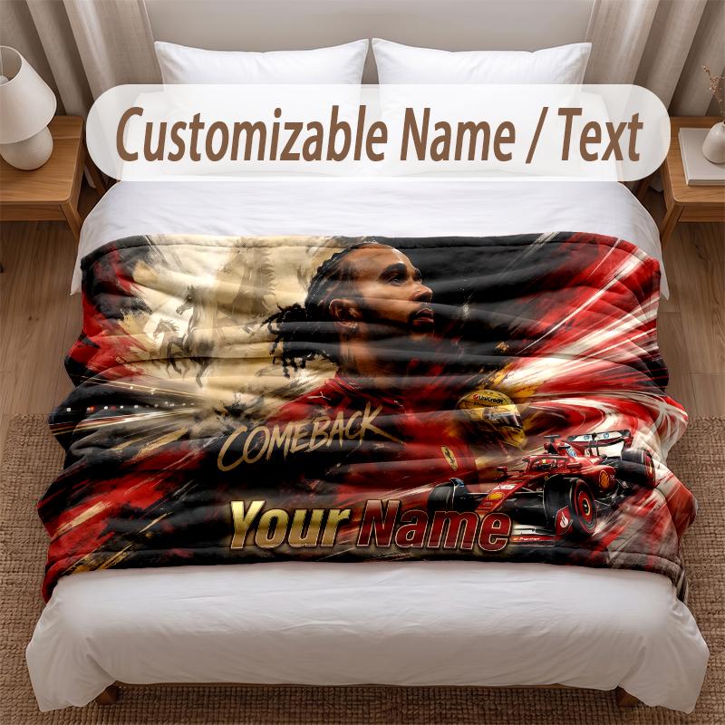 Lewis Hamilton Printed Flannel Blanket Custom Name Text Soft Warm Throw For Bedroom Holiday Gift