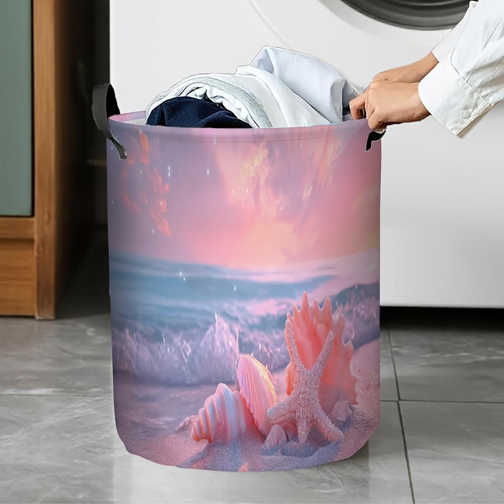 1pc Laundry Basket, Beach-Themed Laundry Basket, Shell Design with Durable Handle, Collapsible Storage Basket, Spacious Finishing Basket, Laundry Bask