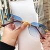 Frameless Gold Metal Ladies Sunglasses Rimless Gradient Lens Blue Fashion Sun Glasses For Men Uv400 Summer
