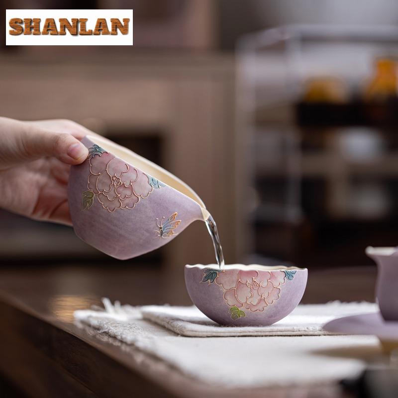 170ml Hand-painted Carved Peony Tea Pitcher Divide Tea Sharing Pot Cha Hai Dispenser Justice Cup Fair Mug Drinkware Accessories