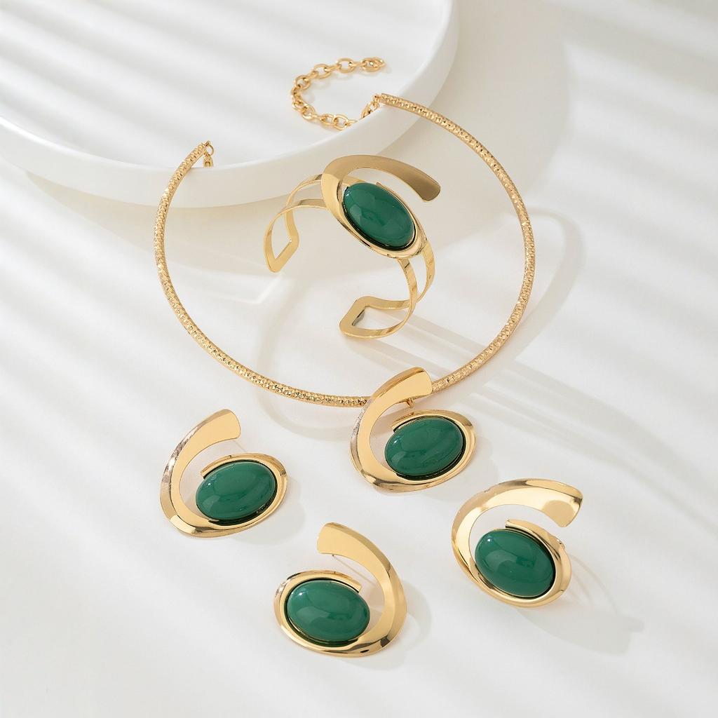 Спиральный преувеличенный комплект из ожерелья, сережек, браслета и кольца